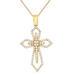 Χρυσός γυναικείος σταυρός Κ14 με αλυσίδα